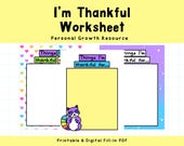 I'm Thankful Worksheet | Gratitude | Printable | Self-Help