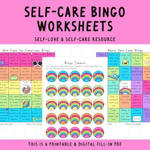 Hojas de bingo de autocuidado / Juegos de autocuidado imprimibles / Actividades de autocuidado / Ideas de autocuidado / Hojas de bingo imprimibles