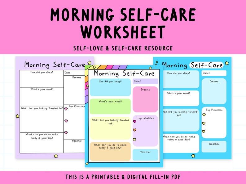 Morning self-care worksheet, morning anxiety