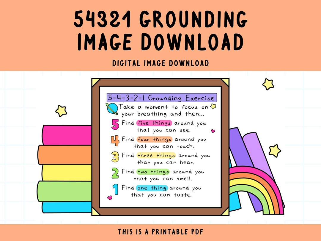 5-4-3-2-1 Grounding Exercise Poster: Calming Classroom Art (digital ...