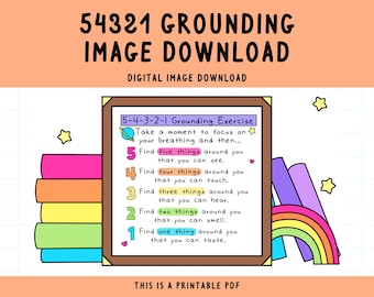 5-4-3-2-1 Grounding Exercise Poster: Calming Classroom Art (Digital Download)