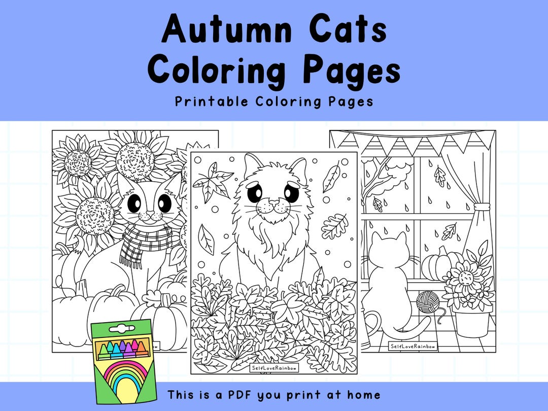 Cozy Autumn Cats Coloring Pages | Printable Fall Coloring Sheets for ...