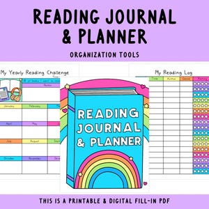 Reading Journal & Planner | Digital or Printable | Reading Tracker | Book Reviews | Reading Challenge Planner Bundle | Bookshelf | Books