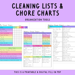 Schoonmaaklijsten en klusschema's | Organisatie | Bewerkbaar | Dagelijkse klusjes | Gezinsreiniging | ADHD-schoonmaakplanner
