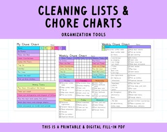 Cleaning Lists & Chore Charts | Organization | Editable | Daily Chores | Family Cleaning | ADHD Cleaning Planner