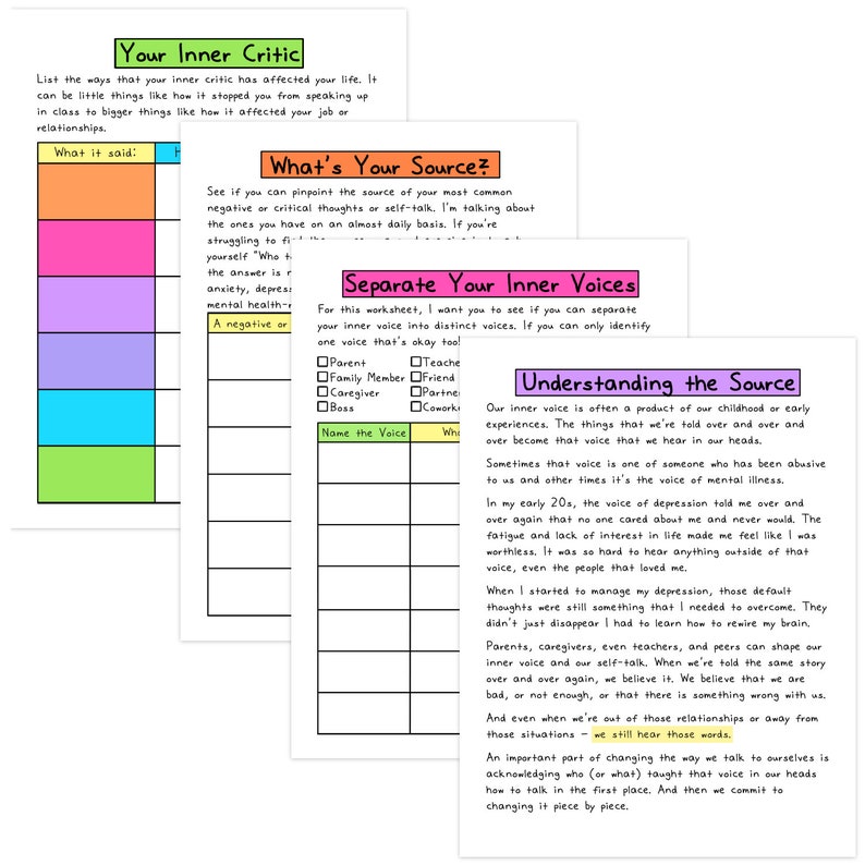 Self-Talk & Your Inner Voice Self-Worth Inner Critic Mental Health Workbook Mental Wellness image 2