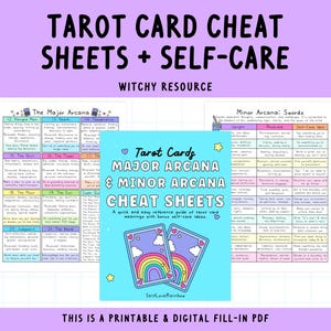 Hoja de trucos del tarot / Brujería kawaii / Significados de las cartas en posición vertical e invertida / Tarot para principiantes / Aprende a leer el tarot / Tarot para el cuidado personal / Grimorio