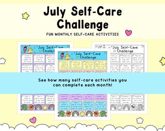 July Self-Care Challenge, Self-Love Tracker, Monthly Reset Printable, Self Love Activity