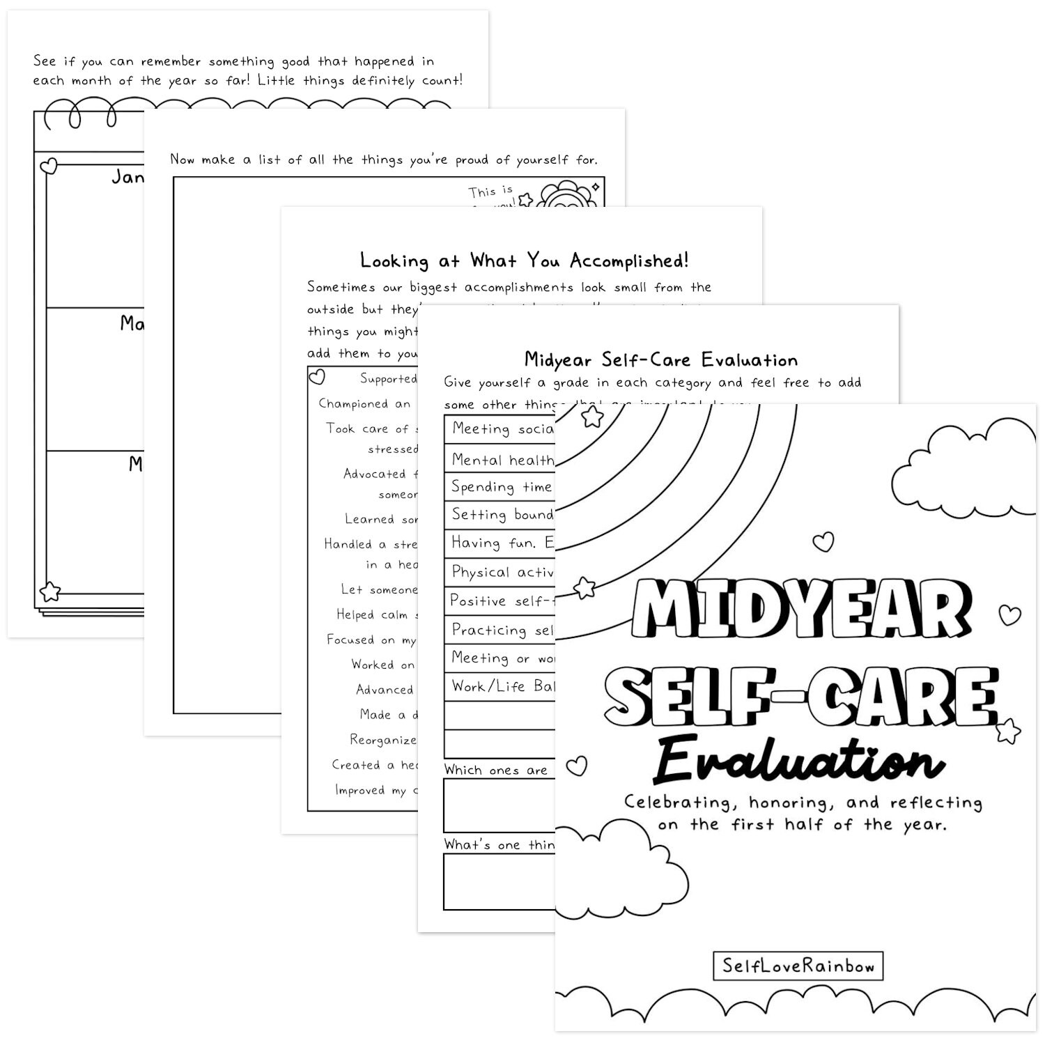 Midyear Self-care Evaluation Workbook: Reflection & Check-in (digital ...