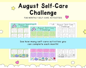 August Self-Care Challenge, Self-Love Tracker, Monthly Reset Printable, Self Love Activity