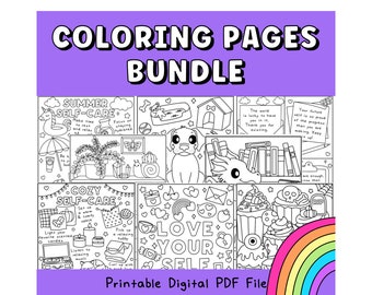 106 Coloring Pages Bundle | Printable | Hand Drawn | Fall Themed l Digital Coloring Book | Cute Printable Sheets PDF | Self-Care | Comfort