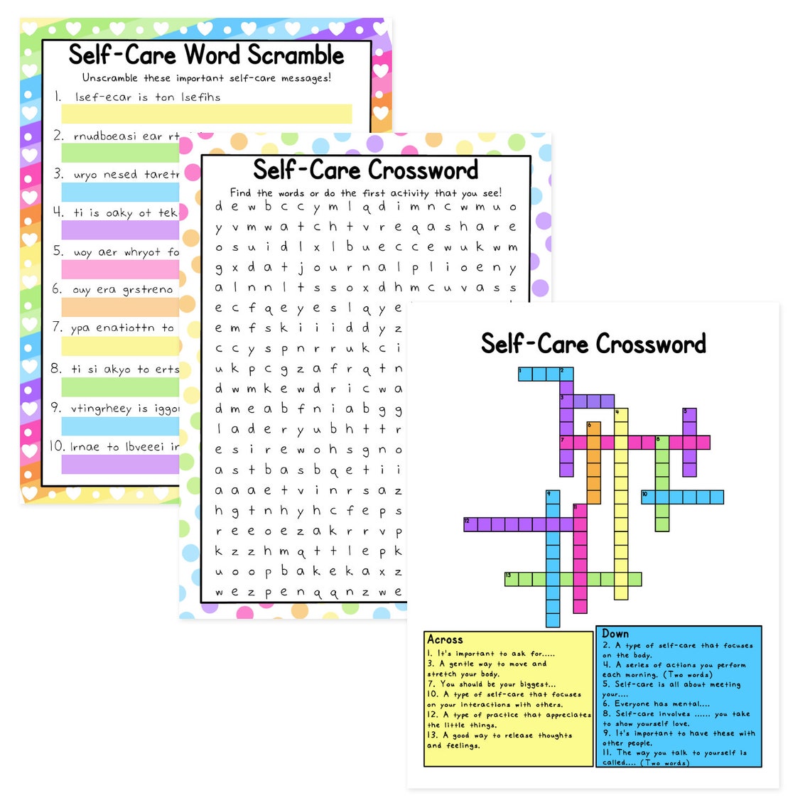 Self-care Game Pack Word Search Printable Self-help - Etsy