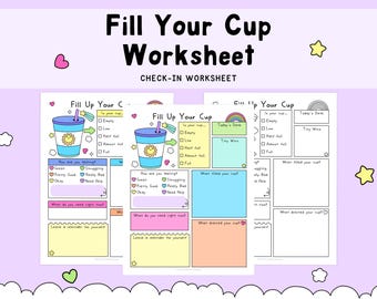 Fill Your Cup Worksheet, Mental Health, Self-Care, Check-In for Kids and Adults (Digital Download)