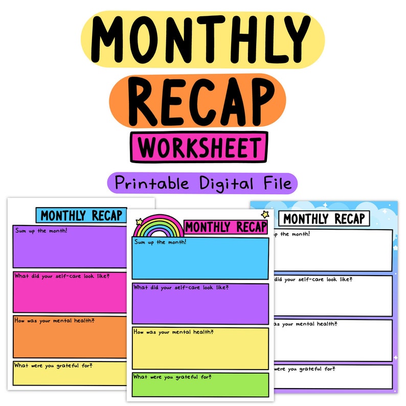 Monthly Recap Planner Printable Self-Help | Etsy