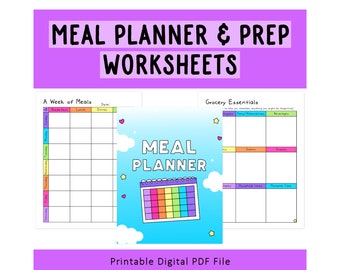 Meal Planner & Prep Worksheets | Meal Plan | Food Log | Menu Planning