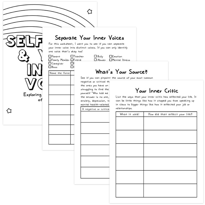 Self-Talk & Your Inner Voice Self-Worth Inner Critic Mental Health Workbook Mental Wellness image 6