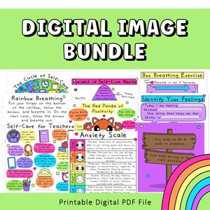 Digital Image Bundle | Printable Art | Colorful Wall Art | Classroom Poster | Coping Skills | Therapist Office | Calm Corner