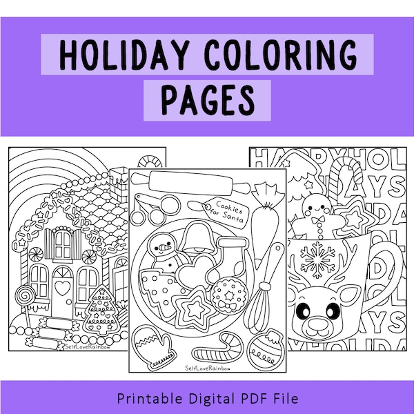 Holiday Coloring Pages | Printable | Hand Drawn | Christmas Themed l Digital Coloring Book | Cute Printable Sheets PDF | Self-Care |