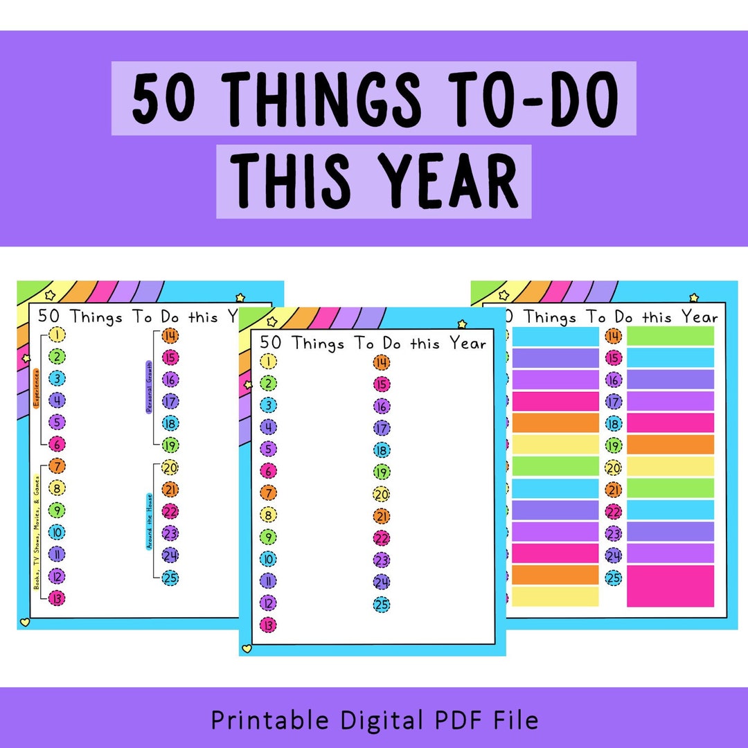 50 Things to Do Planning Goals Motivation Etsy