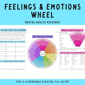 Gefühle Rad | Emotion Räder | Arbeitsblatt zur psychischen Gesundheit | Emotionale Intelligenz | Wohlbefinden | Psyche-Tools | Therapie-Ressource