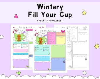 Winter Fill Your Cup Worksheet, Christmas Self-Care Printable, Hot Cocoa Daily Check-In