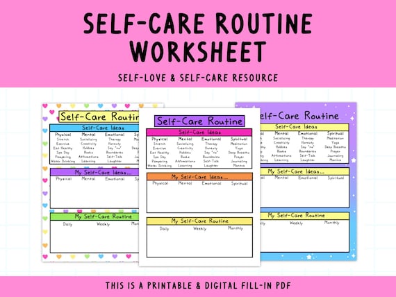Self-Care Routine Worksheet | Printable | Self-Love | Love Yourself