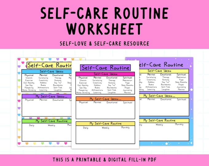 Self Care Planner Printable Worksheets (2 Pages) (digital Download ...