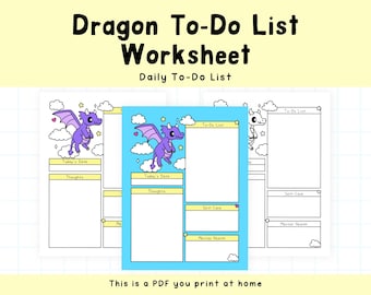 Dragon To-Do List Planner, Mental Health Worksheet (Digital Download)