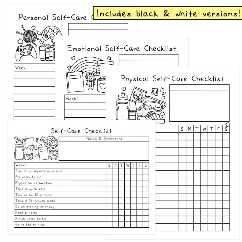 Self-Care Checklists Selfcare Journal Tracker Wellness Wellbeing Mindfulness Mental Health Digital Printable image 8