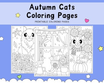 Cozy Autumn Cats Coloring Pages | Printable Fall Coloring Sheets for Adults & Kids