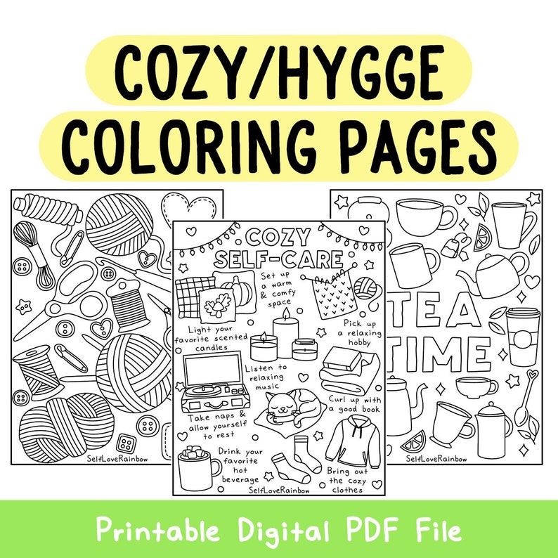 Cozy hygge Coloring Pages Printable Hand Drawn Fall Etsy Cozy hygge Coloring Pages Printable Hand Drawn Fall Etsy