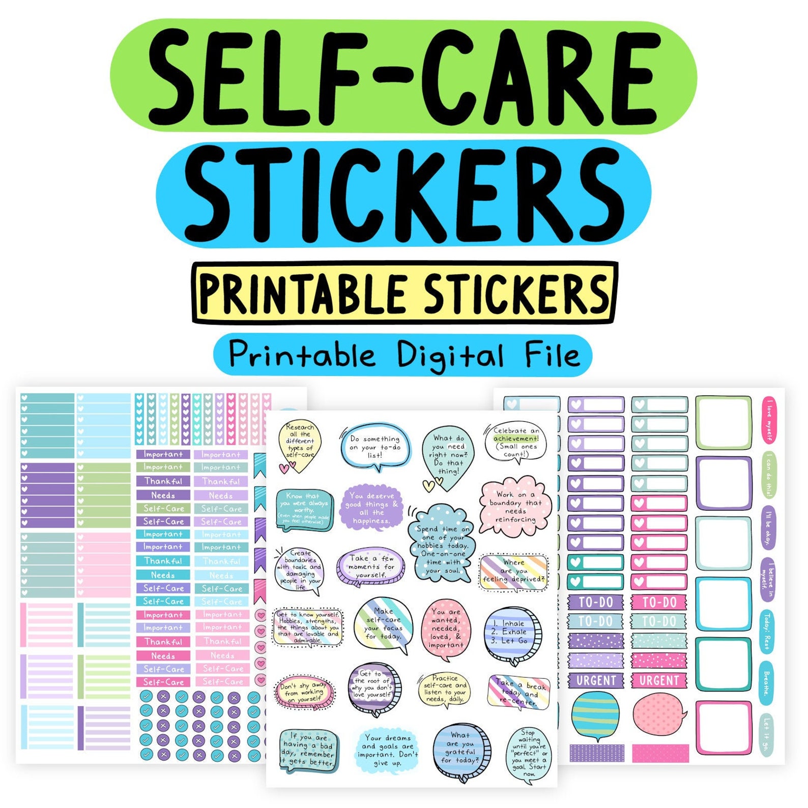 Self-Care Stickers Print &amp; Cut Planner Stickers Mental | Etsy