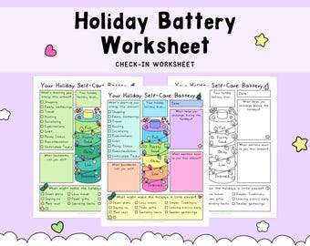 Holiday Self-Care Battery Worksheet, Christmas Social Check-In, Holiday Stress Printable (Digital Download)