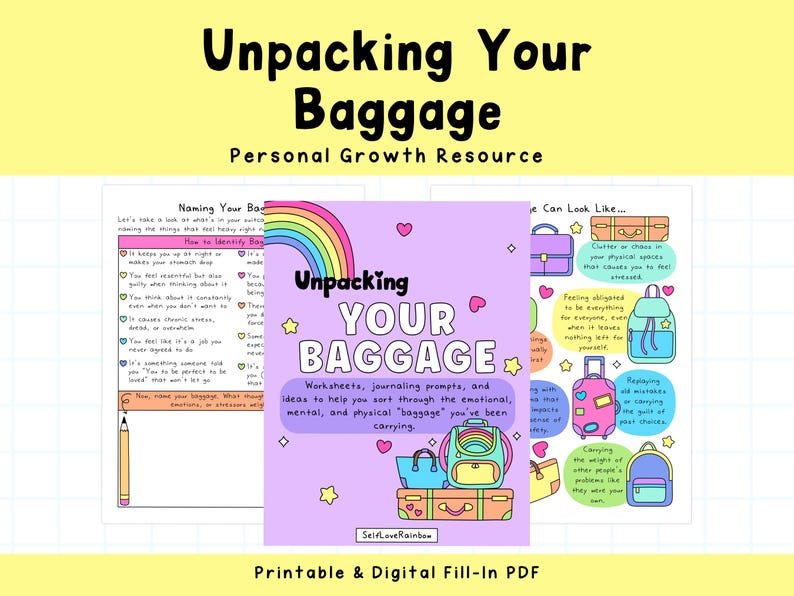 Unpacking Your Baggage: Self-Discovery Guide | Letting Go | Emotional Self-Care Journal (PDF Download) image 1