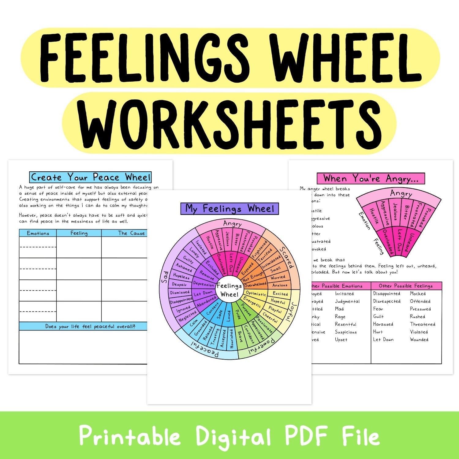 Feelings Wheel Emotion Wheels Mental Health Worksheet Etsy UK Feelings Wheel Emotion Wheels Mental Health Worksheet Etsy UK
