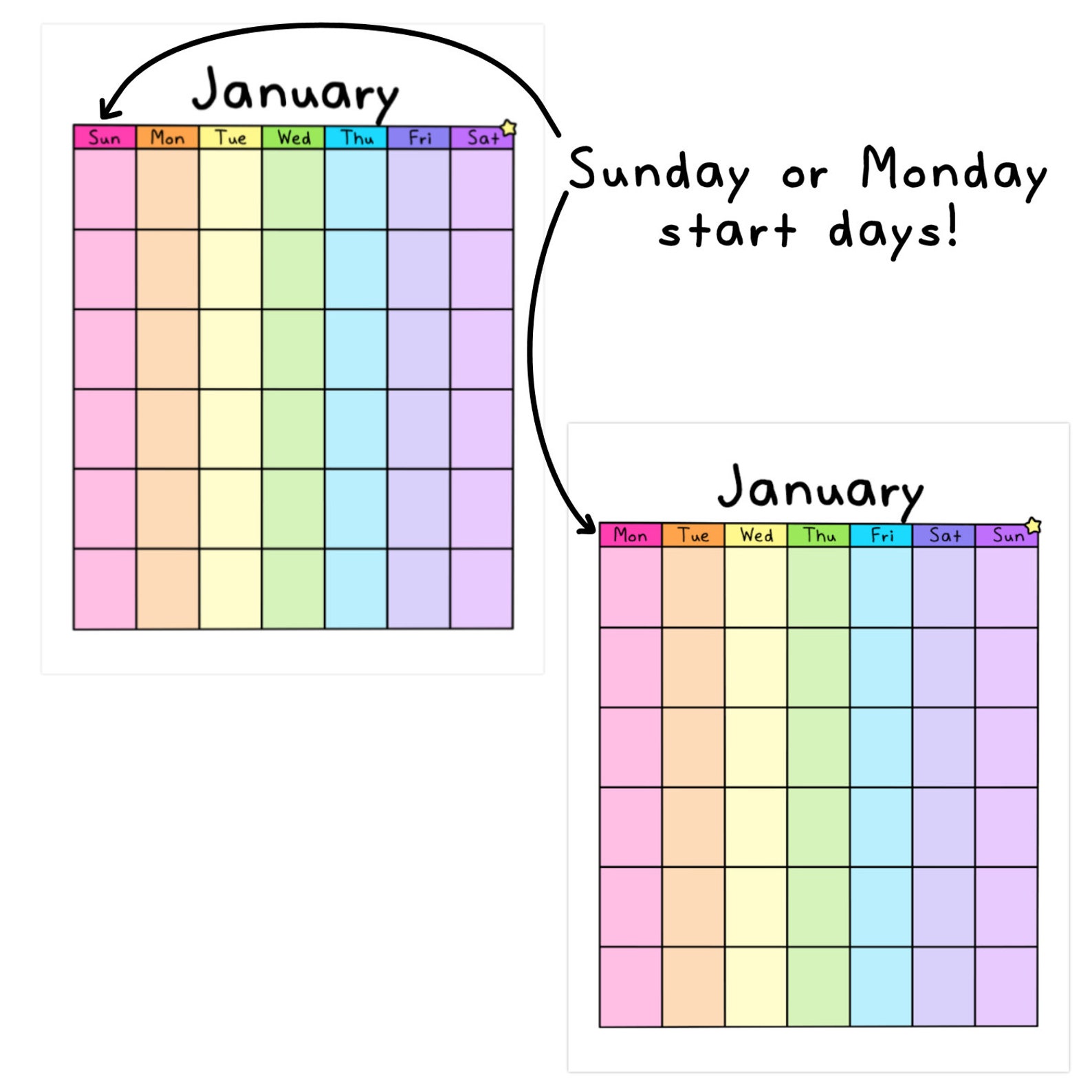 Rainbow Blank Calendar Printable: Fill-in Monthly Planner (digital ...