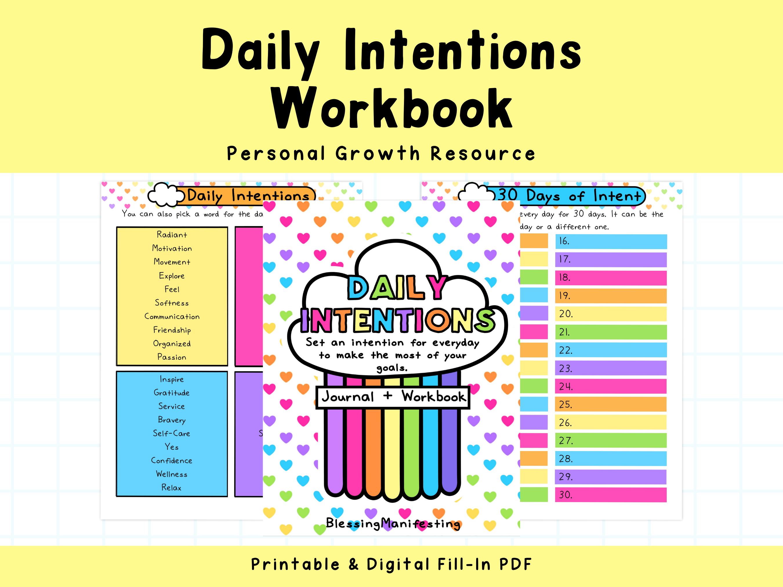 Setting Daily Intentions Worksheets.pdf Daily Intentions Workbook | Manifestation | Goal Setting Workbook ...