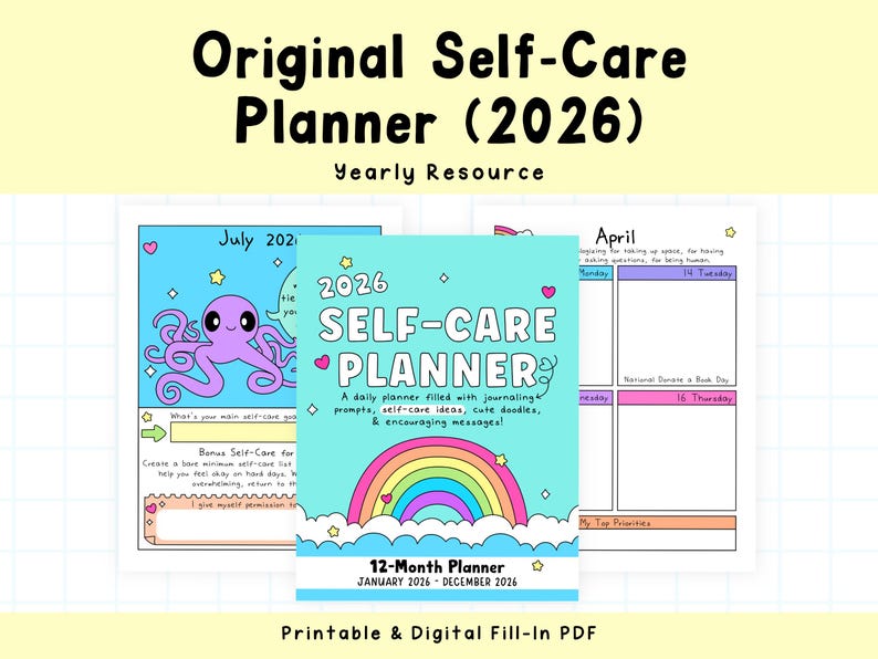 2026 Self-Care Planner | Self-Love Planner | Self-Help | Personal Growth | Bullet Journaling | Inspirational | Motivational | Colorful image 1