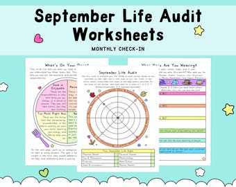 September Life Audit Workbook, Monthly Self Care Reflection PDF, Mental Health Check In (PDF)