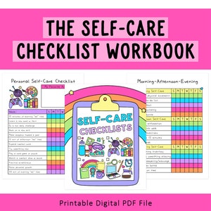 Self-Care Checklists Selfcare Journal Tracker Wellness Wellbeing Mindfulness Mental Health Digital Printable image 1