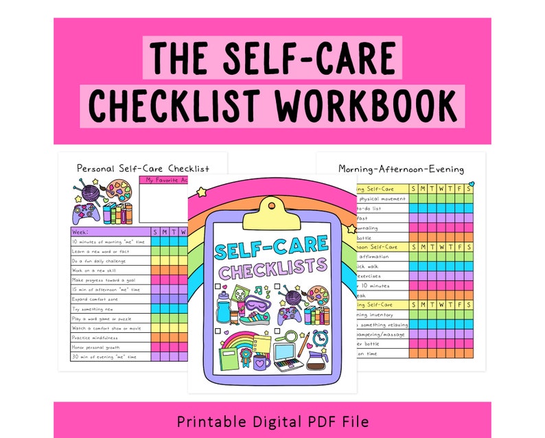 Self-Care Checklists Selfcare Journal Tracker Wellness Wellbeing Mindfulness Mental Health Digital Printable image 1