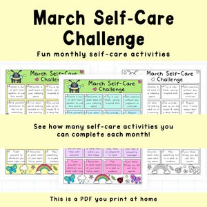 March Self-Care Challenge, Self-Love Tracker, Monthly Reset Printable, Self Love Activity