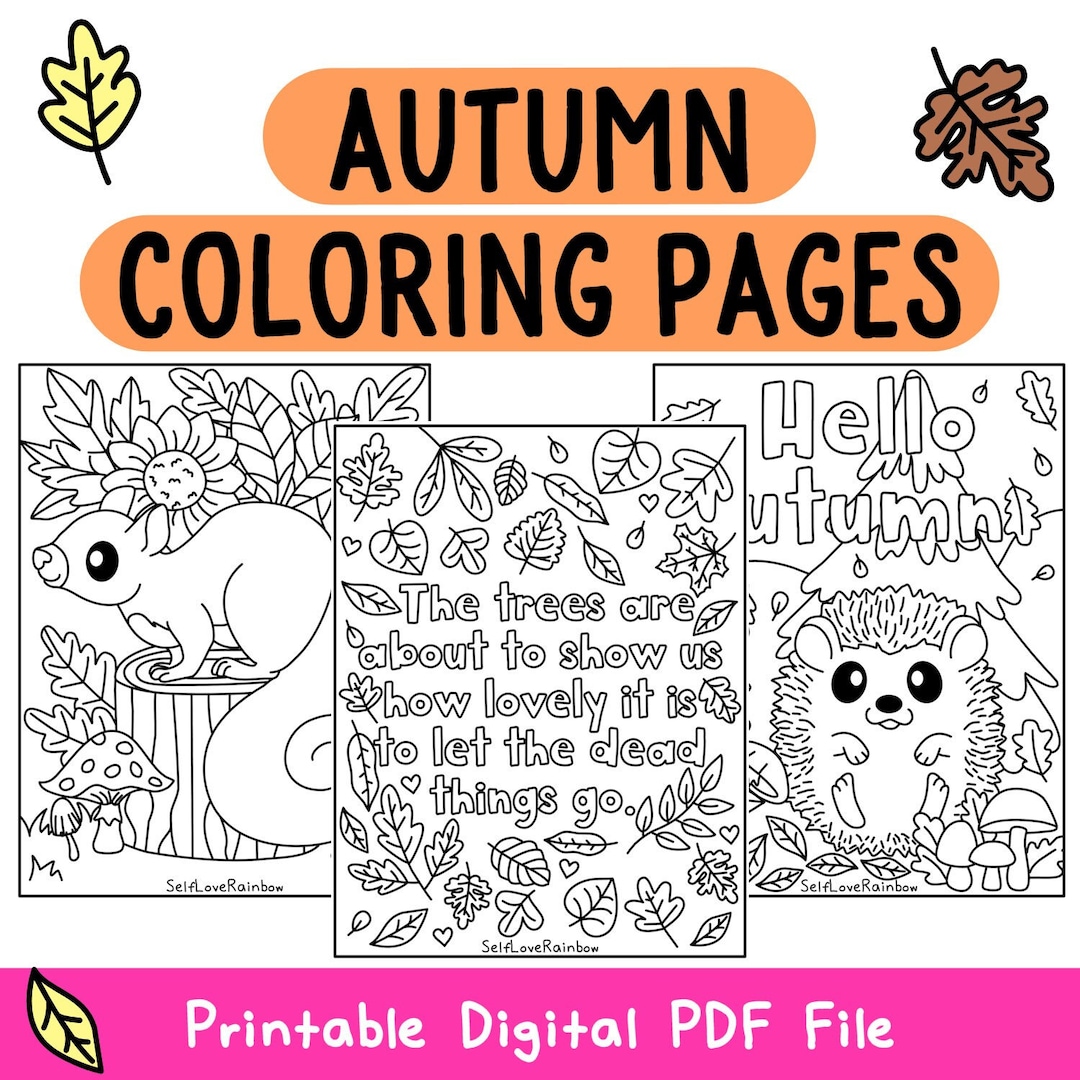 Autumn Coloring Pages Cozy Hygge Printable Fall Leaves - Etsy