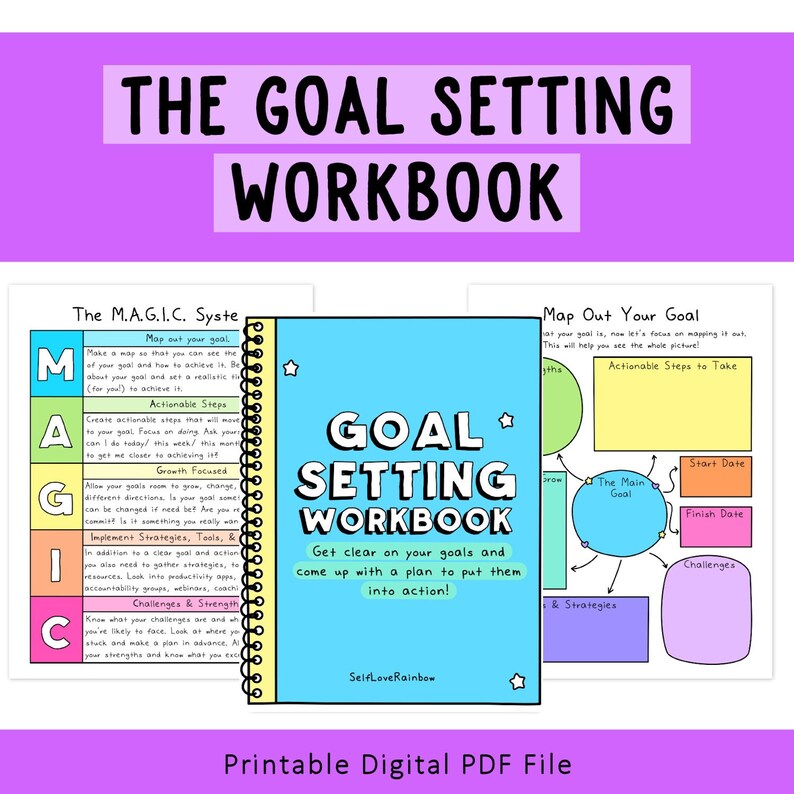 Goal Setting Workbook Anxiety ADHD Organization Depression Attainable Goals Planning Habits Reflections Productivity image 1