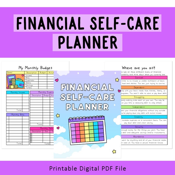 Financial Self-Care Workbook and Planner | Budgeting Worksheet | Financial Planner Printable PDF | Finance Tracker Bundle | ADHD Planner