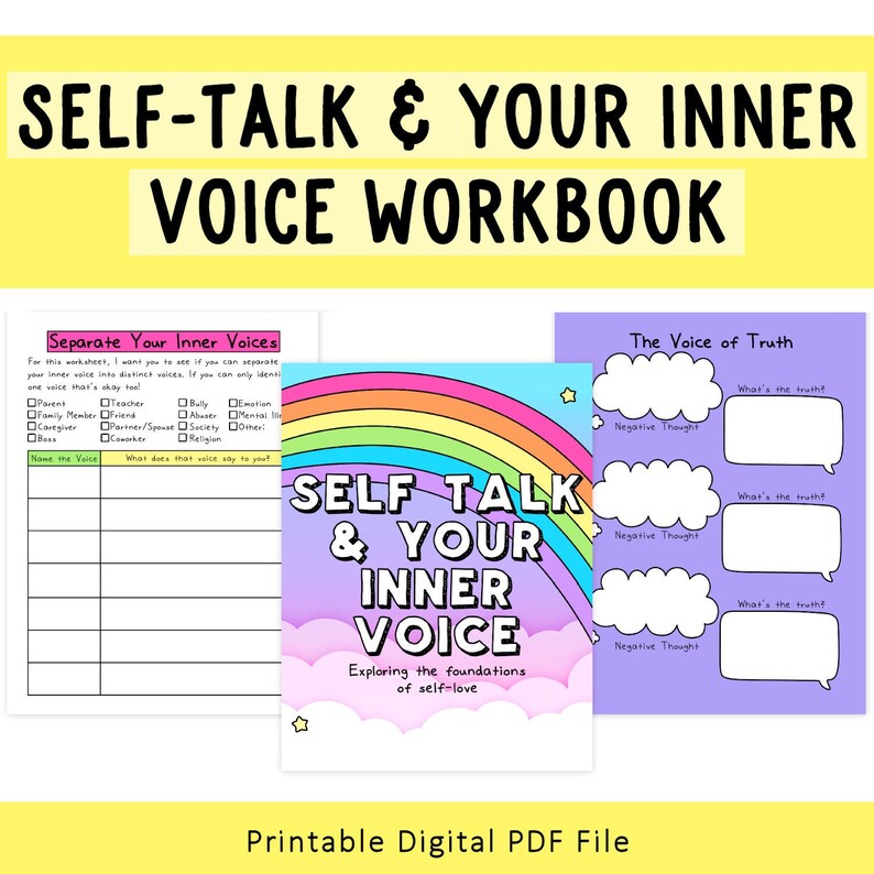 Self-Talk & Your Inner Voice Self-Worth Inner Critic Mental Health Workbook Mental Wellness image 10