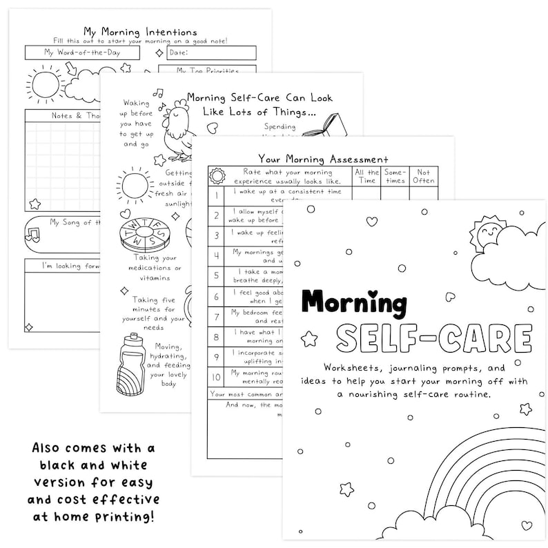 Mourning Routine Intentions Worksheet Morning Self-care Workbook: Routine Tracker & Journal (PDF Download - Etsy