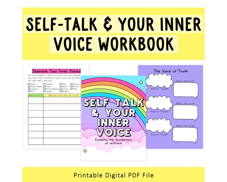Self-Talk & Your Inner Voice Self-Worth Inner Critic Mental Health Workbook Mental Wellness image 1