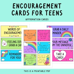 Carte di incoraggiamento per adolescenti / Messaggi positivi / Mazzo di carte di affermazione / Carte stampabili