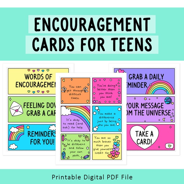 Encouragement Cards for Teens | Positive Messages | Affirmation Cards Deck| Printable Cards